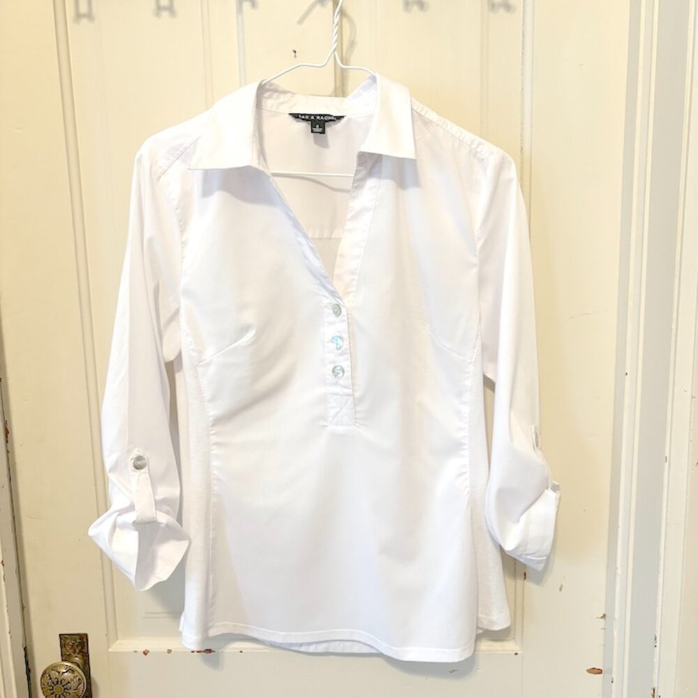 Zac & Rachel Collared V-Neck Pullover 3-Button 3/4 sleeve Shirt | S